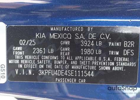 2025 Kia K4 Ex из США, поврежденный, VIN 3KPFU4DE4SE111544